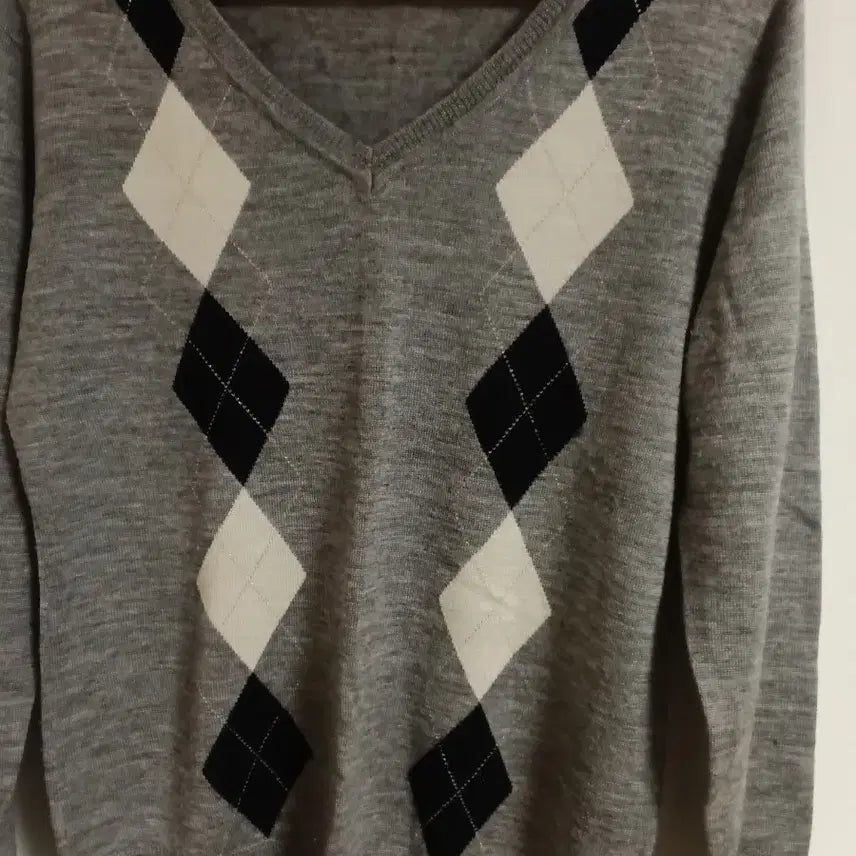 [BUNJANG] Abahouse Argyle V-Neck Knit Sweater / 아바하우스 아가일 V넥 니트