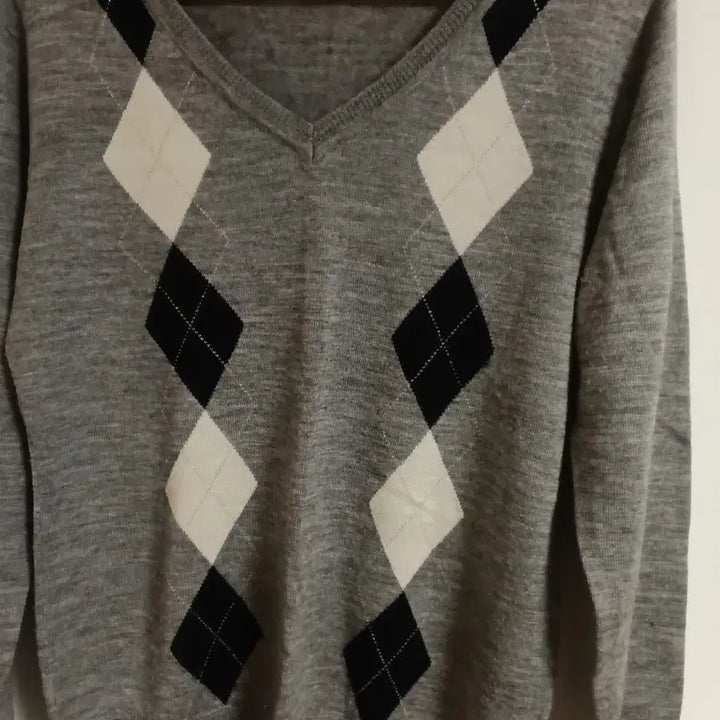 [BUNJANG] Abahouse Argyle V-Neck Knit Sweater / 아바하우스 아가일 V넥 니트
