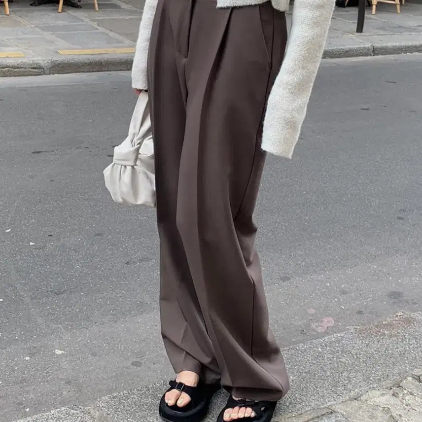 [BUNJANG] WONT Autumn Pleated Slacks - Long Brown / 원로그 WONT 어텀 핀턱 슬랙스 - 롱s 브라운
