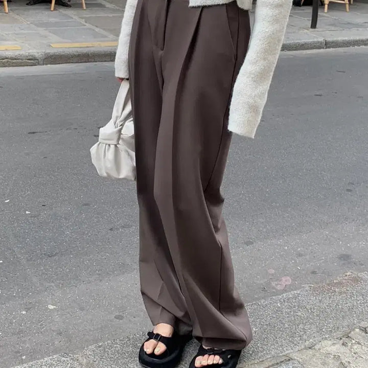 [BUNJANG] WONT Autumn Pleated Slacks - Long Brown / 원로그 WONT 어텀 핀턱 슬랙스 - 롱s 브라운