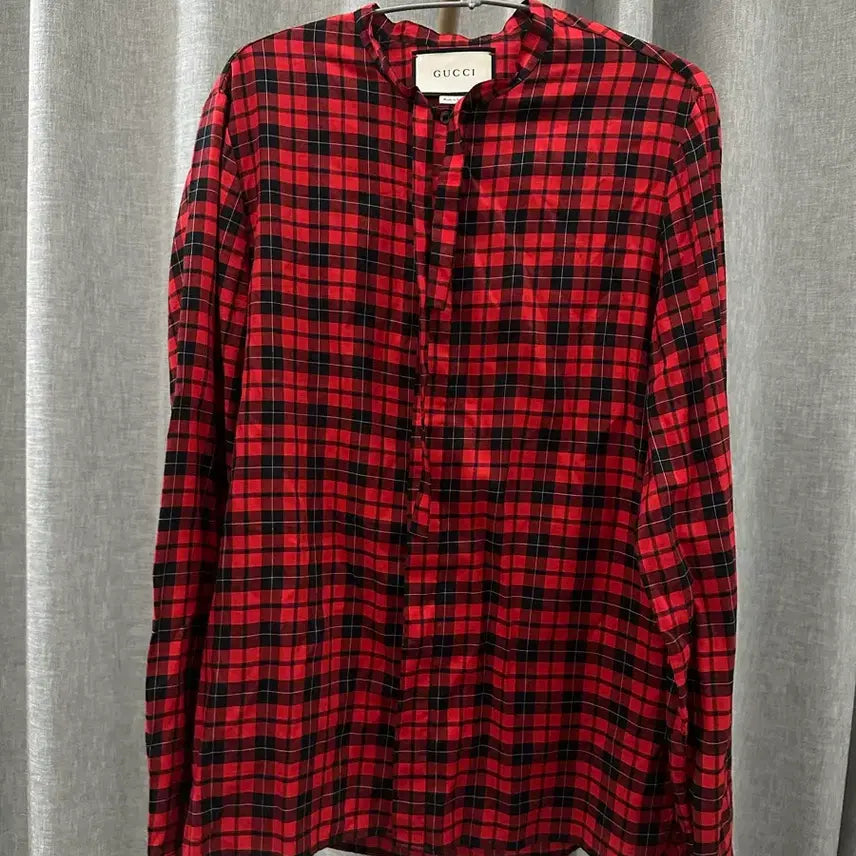 [BUNJANG] Gucci No Collar Ribbon Tie Checkered Shirt / [정품] GUCCI 구찌 노 카라 리본타이 체크 셔츠 판매합니다