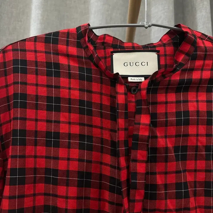 [BUNJANG] Gucci No Collar Ribbon Tie Checkered Shirt / [정품] GUCCI 구찌 노 카라 리본타이 체크 셔츠 판매합니다