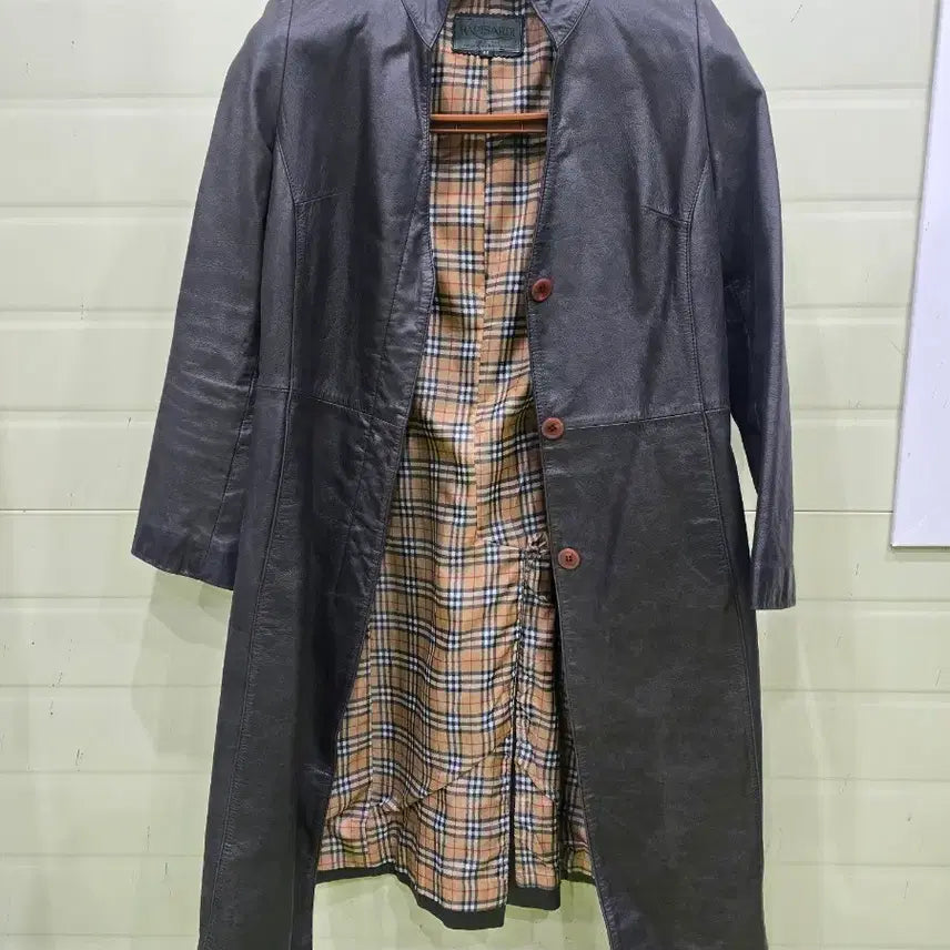 [BUNJANG] RAPISARDI Suede Leather Check Lined Coat / RAPISARDI 체크 안감 소가죽 코트 S