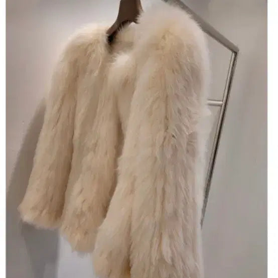 [BUNJANG] Mellowbee Real Knitting Fox Fur Jacket (Vanilla) / 멜로우비 리얼 니팅폭스퍼자켓 바닐라컬러 새제품