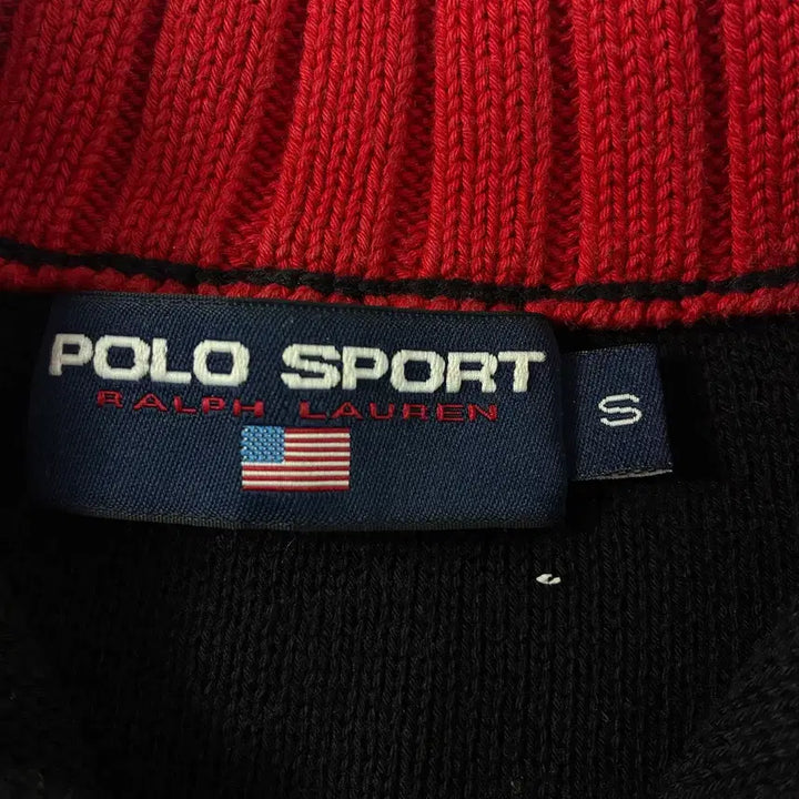 [SOLD OUT] Polo  폴로 스포츠 패치 코튼 블랙 반집업 니트