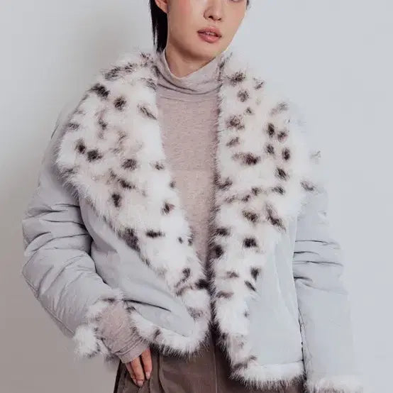 [BUNJANG] PEEP Dalmatian Reversible Fox Fur Bomber Jacket Coat / PEEP 달마시안 리버시블 폭스 퍼 봄버 자켓 코트 mist gray