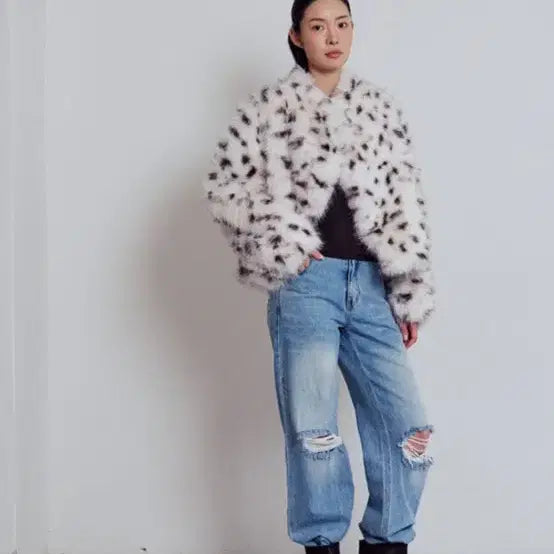 [BUNJANG] PEEP Dalmatian Reversible Fox Fur Bomber Jacket Coat / PEEP 달마시안 리버시블 폭스 퍼 봄버 자켓 코트 mist gray