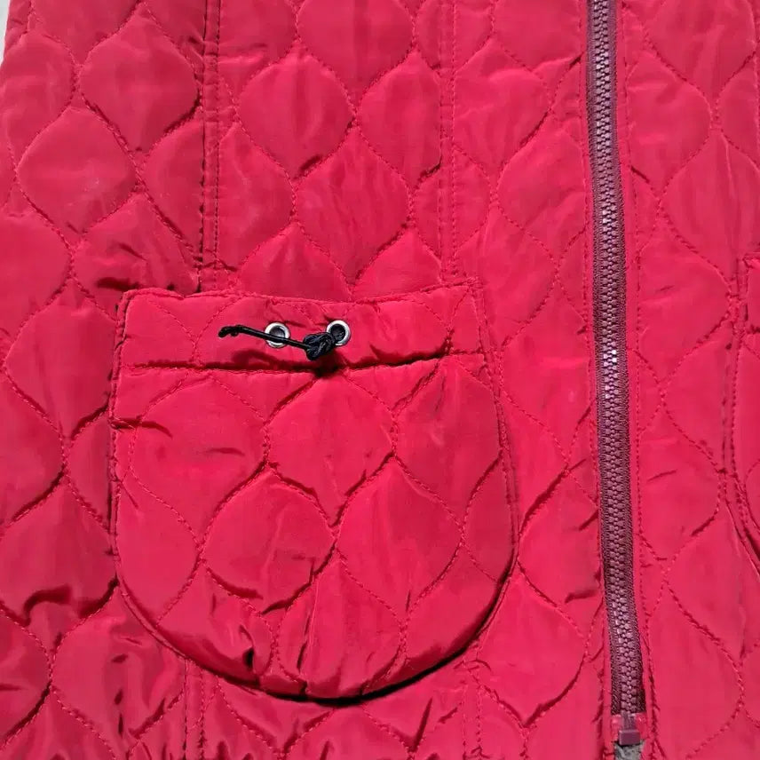 [BUNJANG] Red Quilted Vest with Brown Fur Lining / 레드 퀼팅 조끼 브라운 퍼 안감