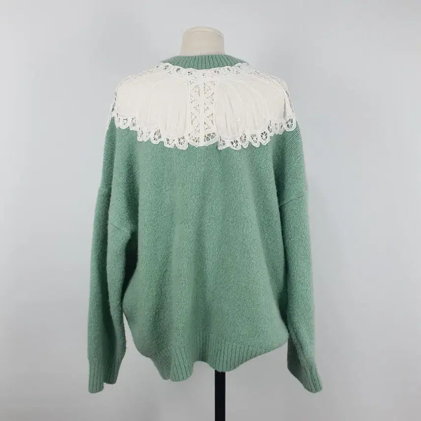 [BUNJANG] Lace Point Mint Green Knit Top / 0070.레이스 포인트 민트색 니트