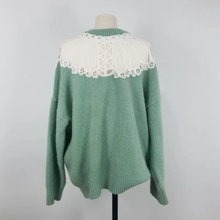 [BUNJANG] Lace Point Mint Green Knit Top / 0070.레이스 포인트 민트색 니트