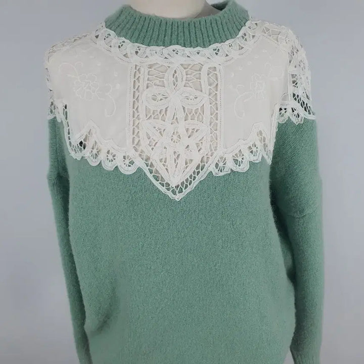 [BUNJANG] Lace Point Mint Green Knit Top / 0070.레이스 포인트 민트색 니트