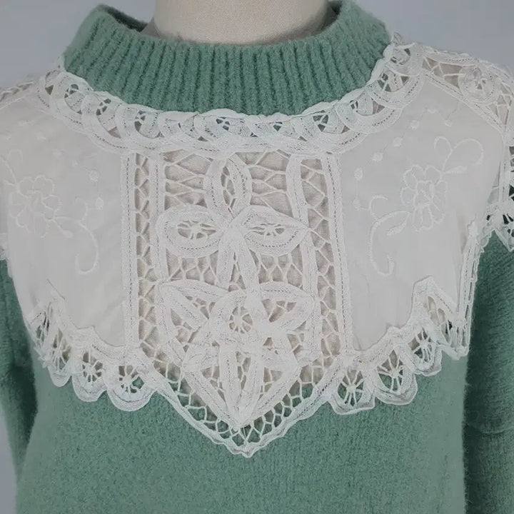 [BUNJANG] Lace Point Mint Green Knit Top / 0070.레이스 포인트 민트색 니트