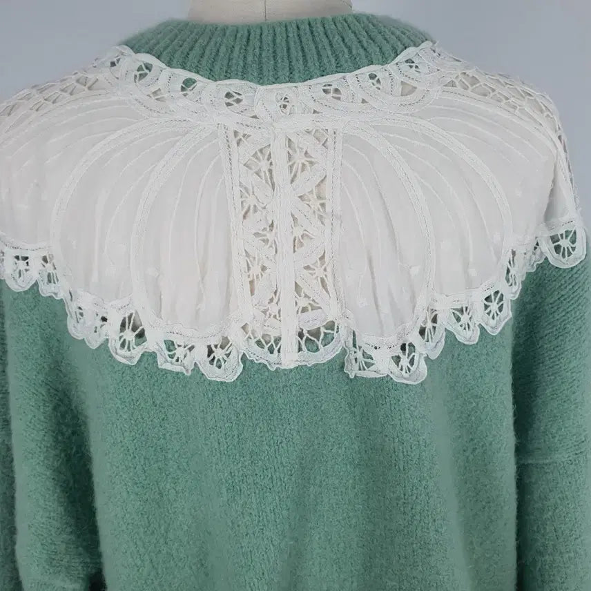[BUNJANG] Lace Point Mint Green Knit Top / 0070.레이스 포인트 민트색 니트