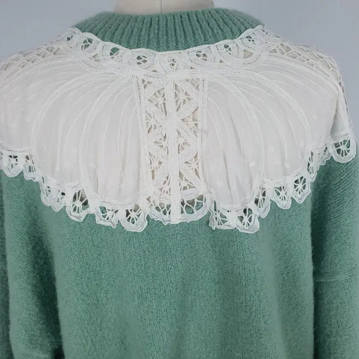 [BUNJANG] Lace Point Mint Green Knit Top / 0070.레이스 포인트 민트색 니트