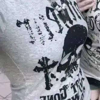 [BUNJANG] Avely Skull Print T-Shirt Gray / 에이블리 해골 프린팅 반팔 티셔츠 그레이 m~l