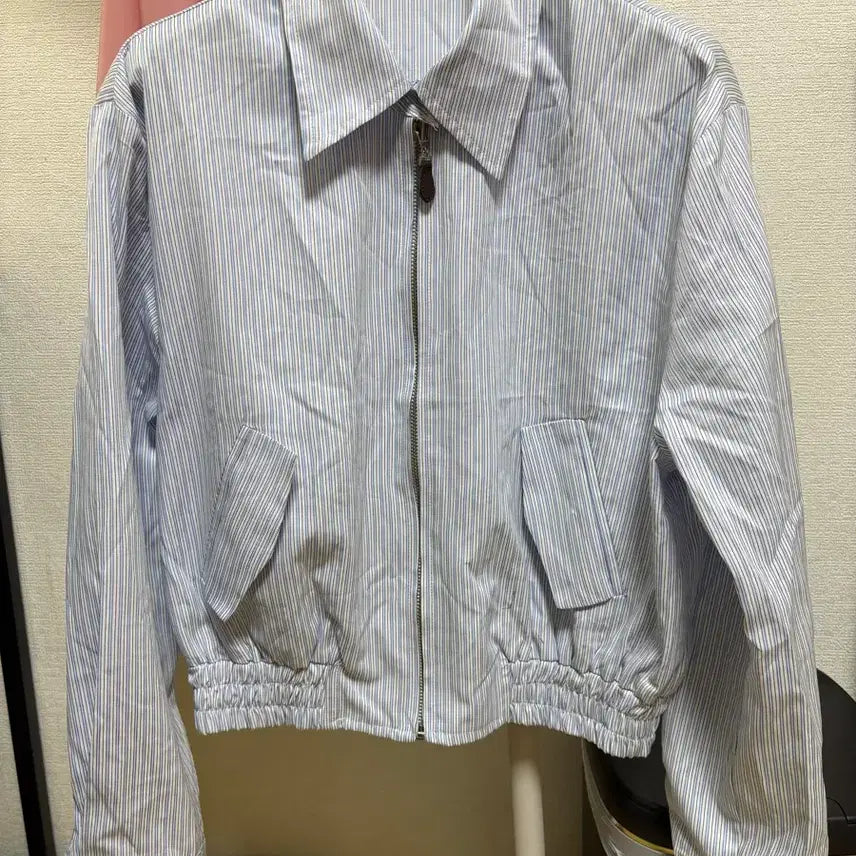 [BUNJANG] Striped Collar Zip-Up Jacket / (새상품)여성 스트라이프 카라 자켓 집업 점퍼 블루종 아우터