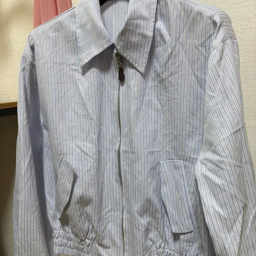 [BUNJANG] Striped Collar Zip-Up Jacket / (새상품)여성 스트라이프 카라 자켓 집업 점퍼 블루종 아우터