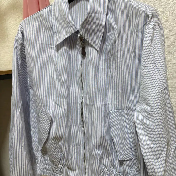 [BUNJANG] Striped Collar Zip-Up Jacket / (새상품)여성 스트라이프 카라 자켓 집업 점퍼 블루종 아우터