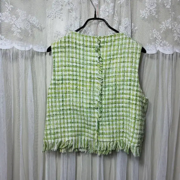 [BUNJANG] ZARA Fringe Tweed Vest / ZARA 그린 프린지 스타일 트위드 조끼