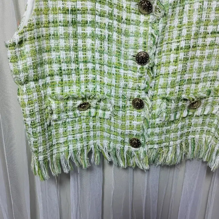 [BUNJANG] ZARA Fringe Tweed Vest / ZARA 그린 프린지 스타일 트위드 조끼