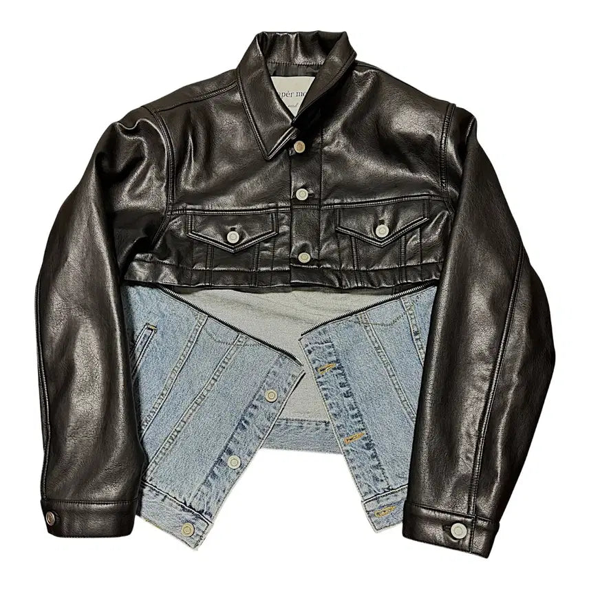 [BUNJANG] Paper Moon Leather & Denim Jacket / 페이퍼문 가죽+청자켓