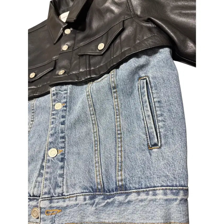 [BUNJANG] Paper Moon Leather & Denim Jacket / 페이퍼문 가죽+청자켓