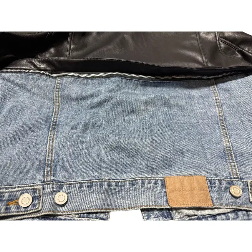 [BUNJANG] Paper Moon Leather & Denim Jacket / 페이퍼문 가죽+청자켓