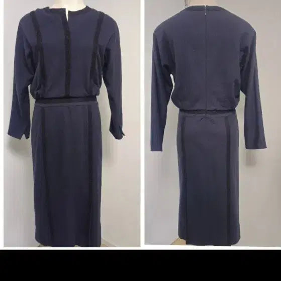 [BUNJANG] The Izzat Collection Navy Wool Blend Dress / 더아이잗컬렉션 / 바이어스 네이비 모직원피스 55