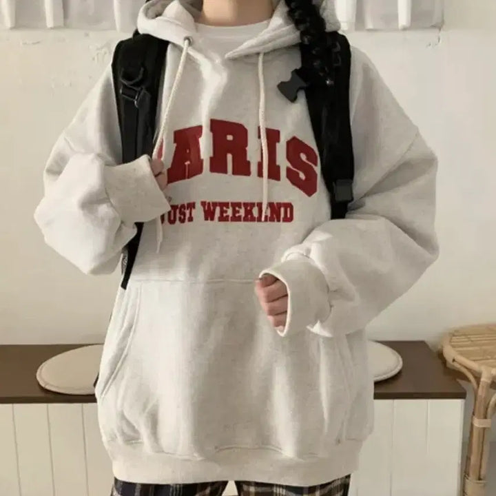 [BUNJANG] Ably Paris Fleece Hoodie / 에이블리 파리스 기모 후드티