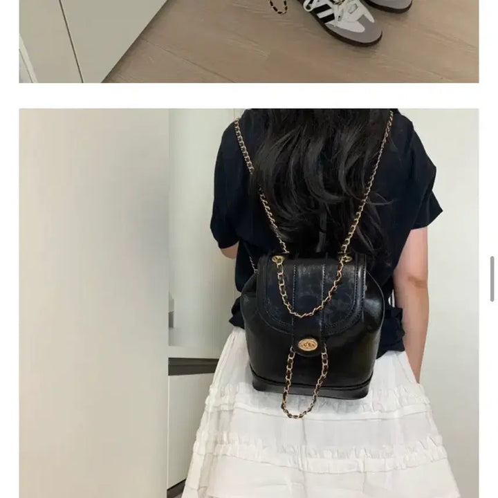 [BUNJANG] Black Leather Chain Backpack / 레더 체인 복조리 백팩 블랙