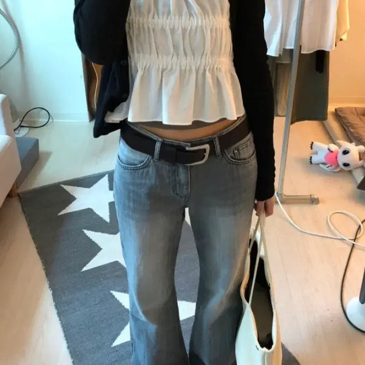 [BUNJANG] Zigzag Kyla Low Vintage Bootcut Pants Gray / 지그재그 키이라 로우 빈티지 부츠컷 팬츠 그레이