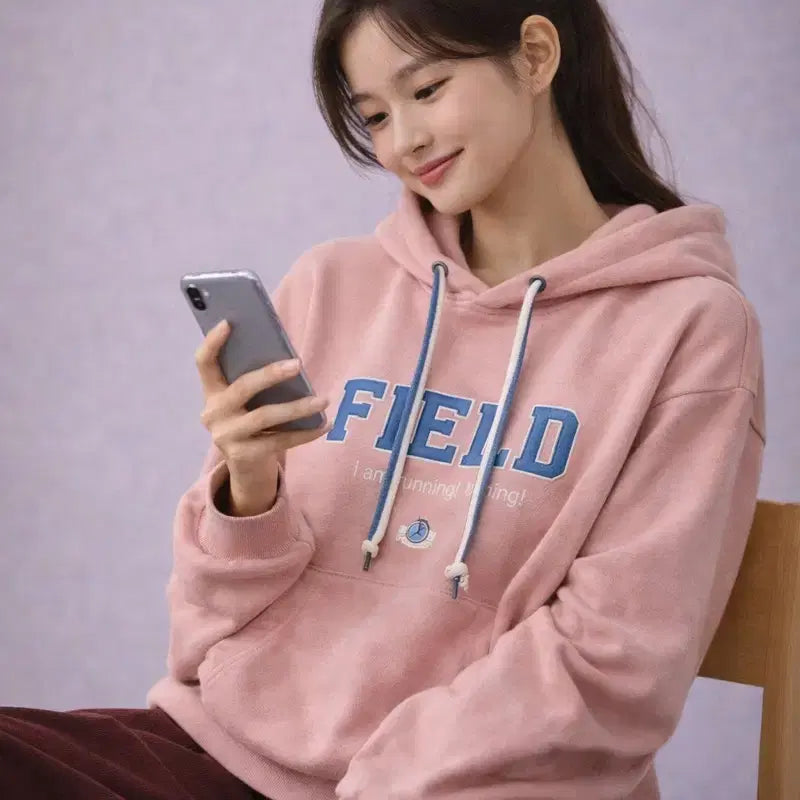 [BUNJANG] REGEN BOGEN Field Embroidered Hoodie (Pink) / [여자-90]레겐보겐 필드 자수 후드티