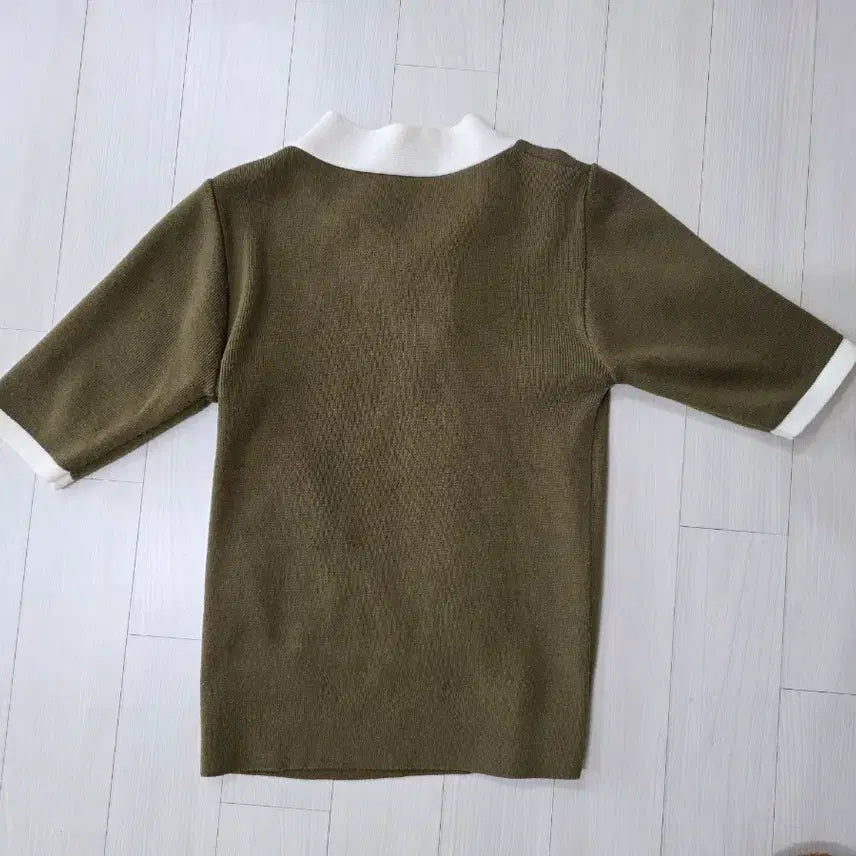 [BUNJANG] Ribbon Olive Knit Top / 리본 반팔 니트 올리브 55