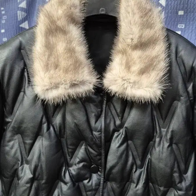 [BUNJANG] DEJANU Mink Fur Collar Leather Goose Down Padded Jacket / 데자누(DEJANU)  밍크퍼 카라  레더  구스다운  패딩
