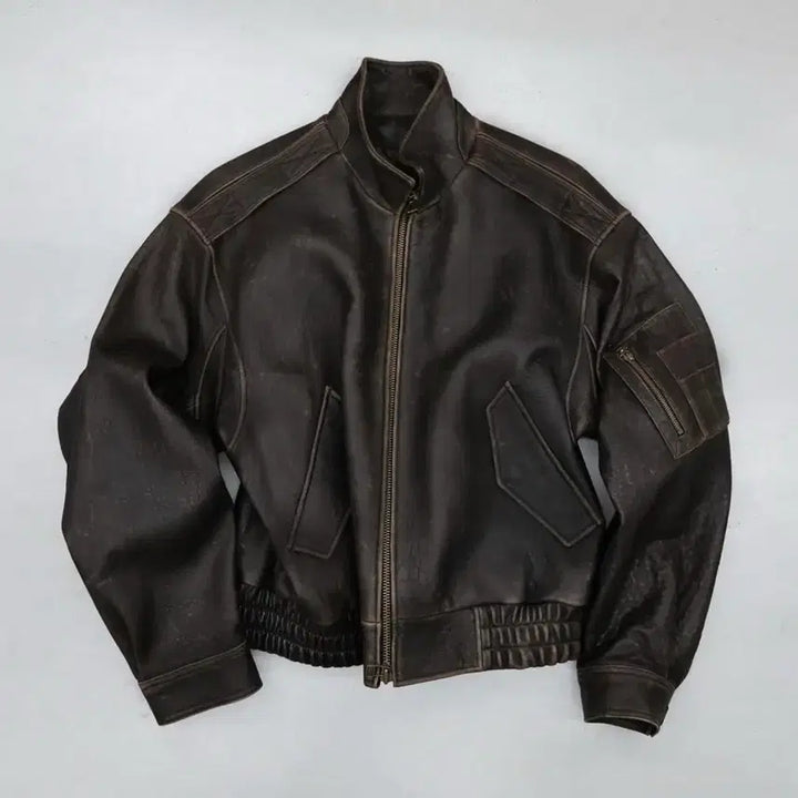 [BUNJANG] COOR Vintage Shelter Neck Leather Jumper / [M] 26ss 쿠어 COOR 빈티지 쉘터 넥 카라 레더 점퍼