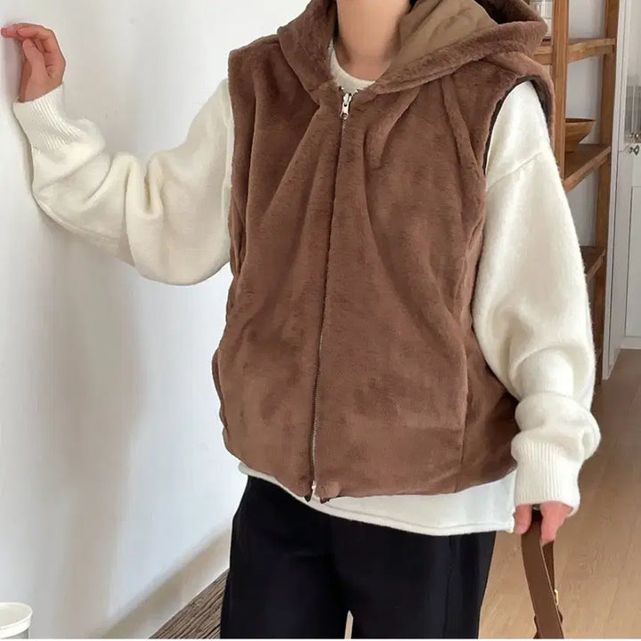 [BUNJANG] Reversible Mink Quilted Vest (88-99) / 새상품 빅사이즈 리버시블 밍크 누빔조끼(88-99)