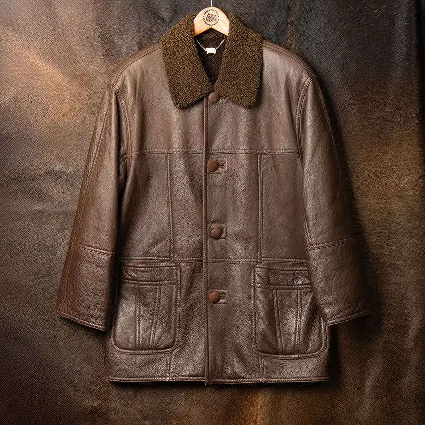 [BUNJANG] Snow Leather Shearling Car Coat / [100] 80s~ Snow Leather 슬링크스킨 시어링 카코트