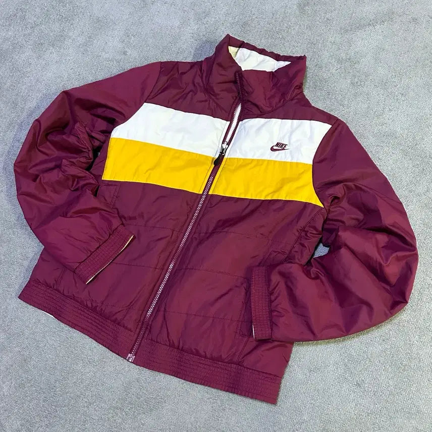[BUNJANG] Nike White/Burgundy Windbreaker Jacket (M) / 나이키 화이트/버건디 바람막이 자켓 m