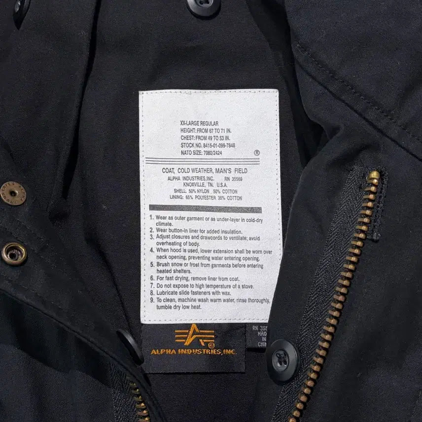 [BUNJANG] Alpha Industries M65 Field Jacket Black XXL-Regular / 알파인더스트리 M65 필드자켓 블랙 XXL-레귤러