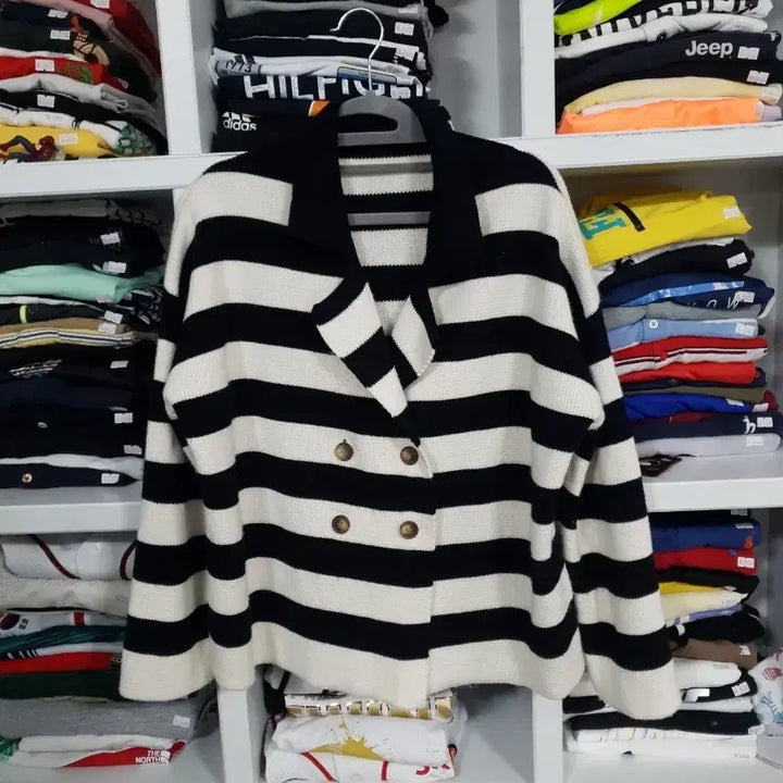 [BUNJANG] Women's Striped Cardigan Jacket / 줄무늬 가디건 자켓 스타일 여성