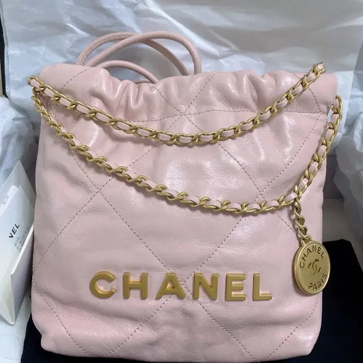 [BUNJANG] Chanel 22 Mini Pink Bag / 샤넬 22백 미니 핑크 금장