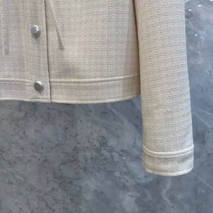 [BUNJANG] Js New York Style Ivory Tweed Jacket / js뉴욕스타일신상(당일발송)라운드 포켓 리본 포인트 아이보리 트위드자켓