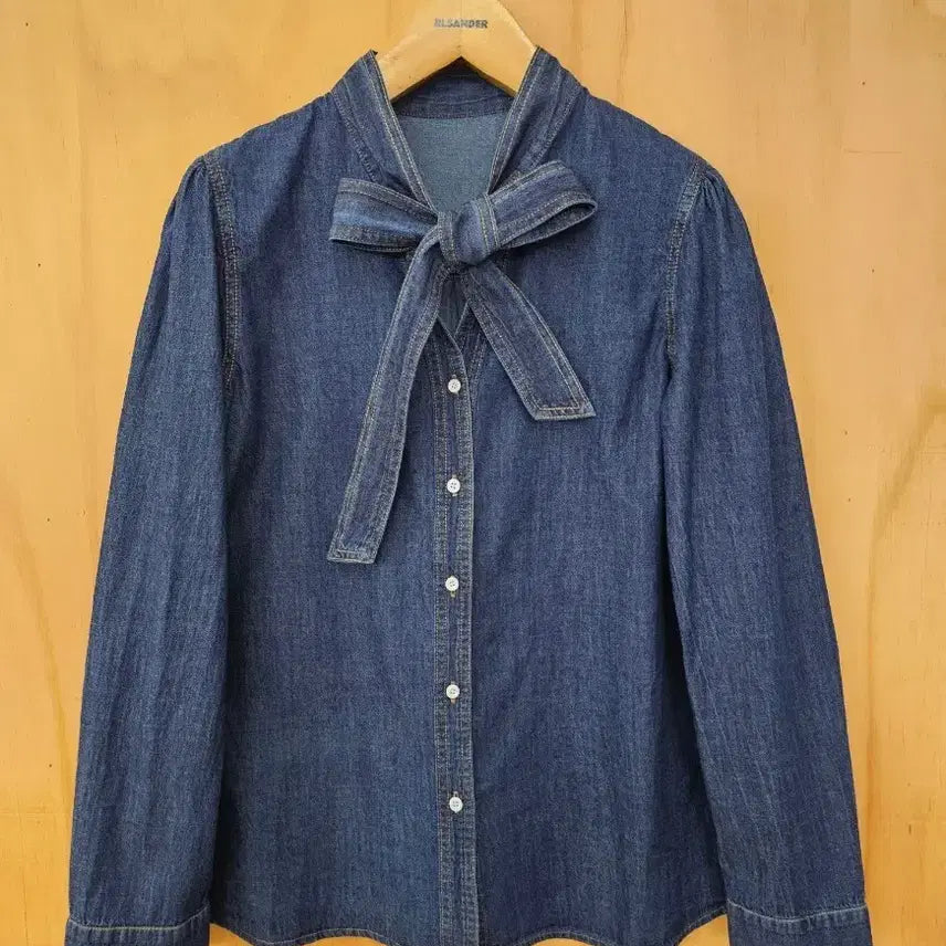 [BUNJANG] Unbranded Denim Ribbon Tie Blouse (New) / 리본타이 데님 블라우스 (새옷) 진청
