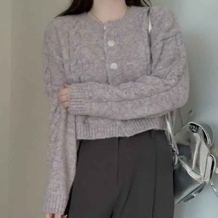[BUNJANG] [F] 하비언니 세미크롭 울 니트 가디건 보라 / [F] 하비언니 세미크롭 울 니트 가디건 보라