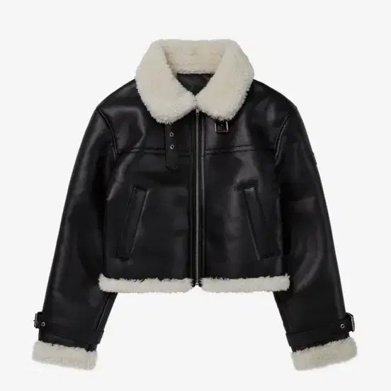 [BUNJANG] Leatherly Oblique Leather Mouton Jacket Black / 레더리 오블리크 레더 무스탕 자켓 블랙