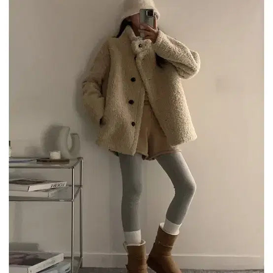 [BUNJANG] Poggles High-Neck Coat / 뽀글이 하이넥 코트