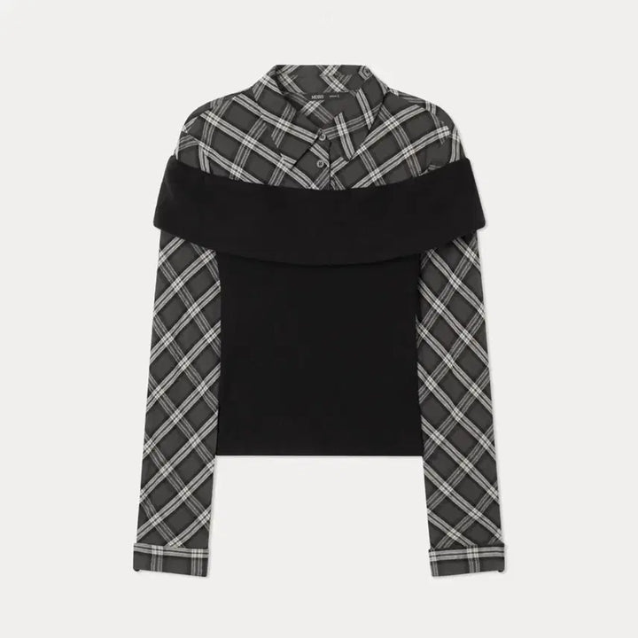 [BUNJANG] MIXXO Off-Shoulder Layered Shirt S Black / 미쏘 오프숄더 레이어드 셔츠 S 블랙