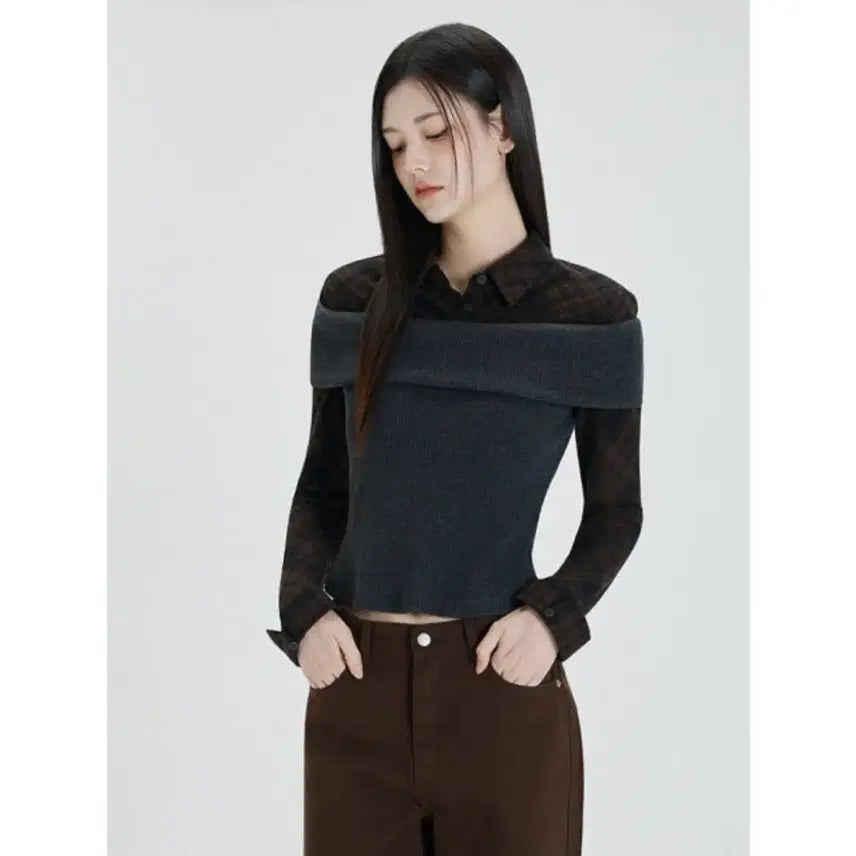 [BUNJANG] MIXXO Off-Shoulder Layered Shirt S Black / 미쏘 오프숄더 레이어드 셔츠 S 블랙