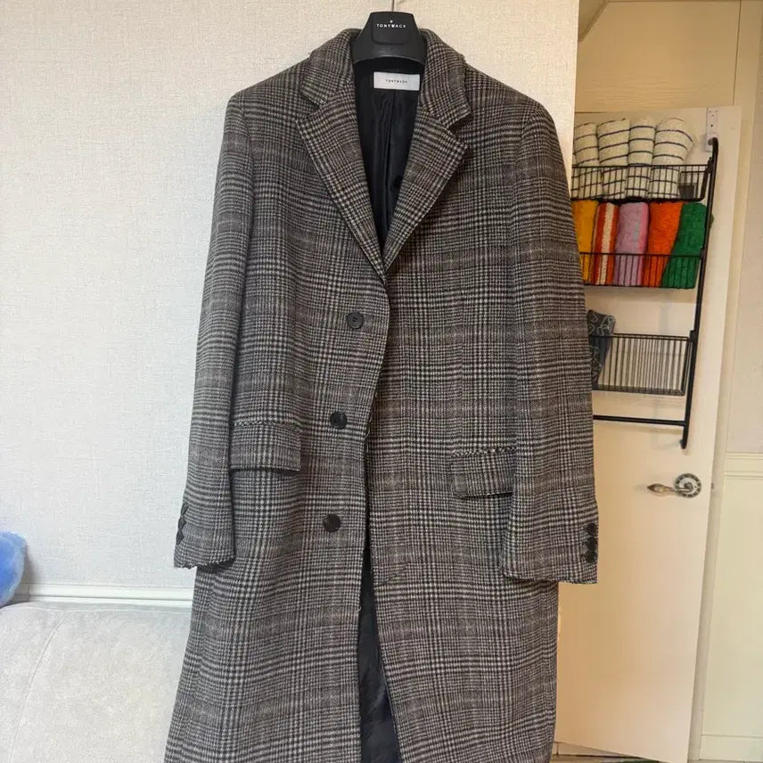 [BUNJANG] Toniq Crewdo Check Cutting Coat / 토니웩 크루도 체크 커팅코트