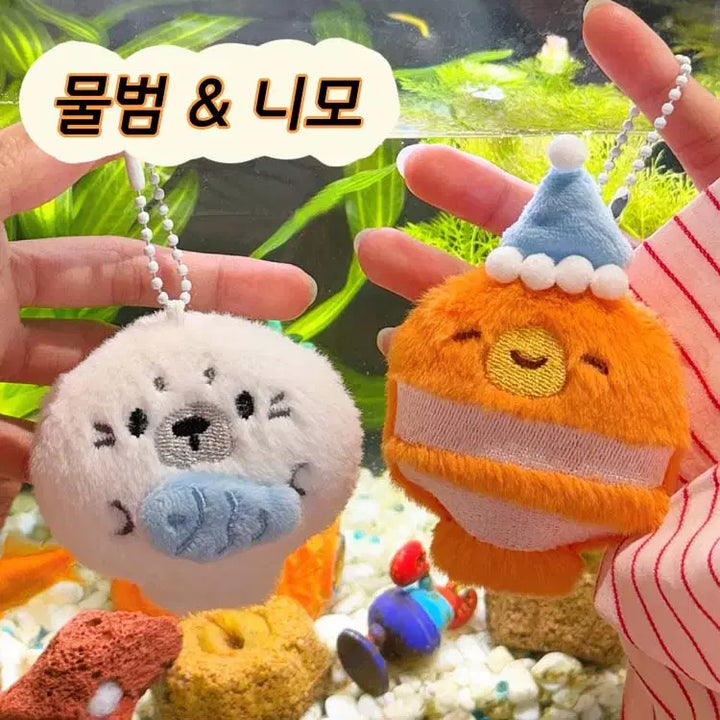 [BUNJANG] Ocean Friends Sea Animal Keyring / 오션 프렌즈 인형키링 / 씨월드 바다동물 문어 물범 니모 고래 워터파크